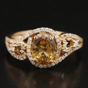 Designer Ring / 2.35 CT Diamond & Zircon Gemstone / 14K